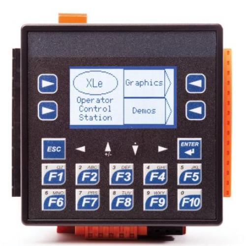 XLe Series OCS with DC/Relay I/O.  Twelve (12) Digital Inputs compatible with 12V/24VDC - four (4) inputs can be used for 10kHz High Speed Counting.  Six (6) Relay Outputs - up to 5A continuous current.  Four (4) 10-bit Analog Inputs selectable between 0-